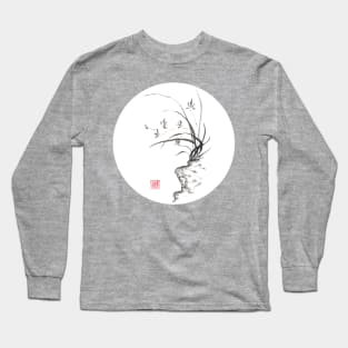 Dancing on the edge sumi-e painting Long Sleeve T-Shirt